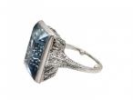 Antique Aquamarine & Diamond Solitaire Ring in Platinum