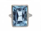 Antique Aquamarine & Diamond Solitaire Ring in Platinum