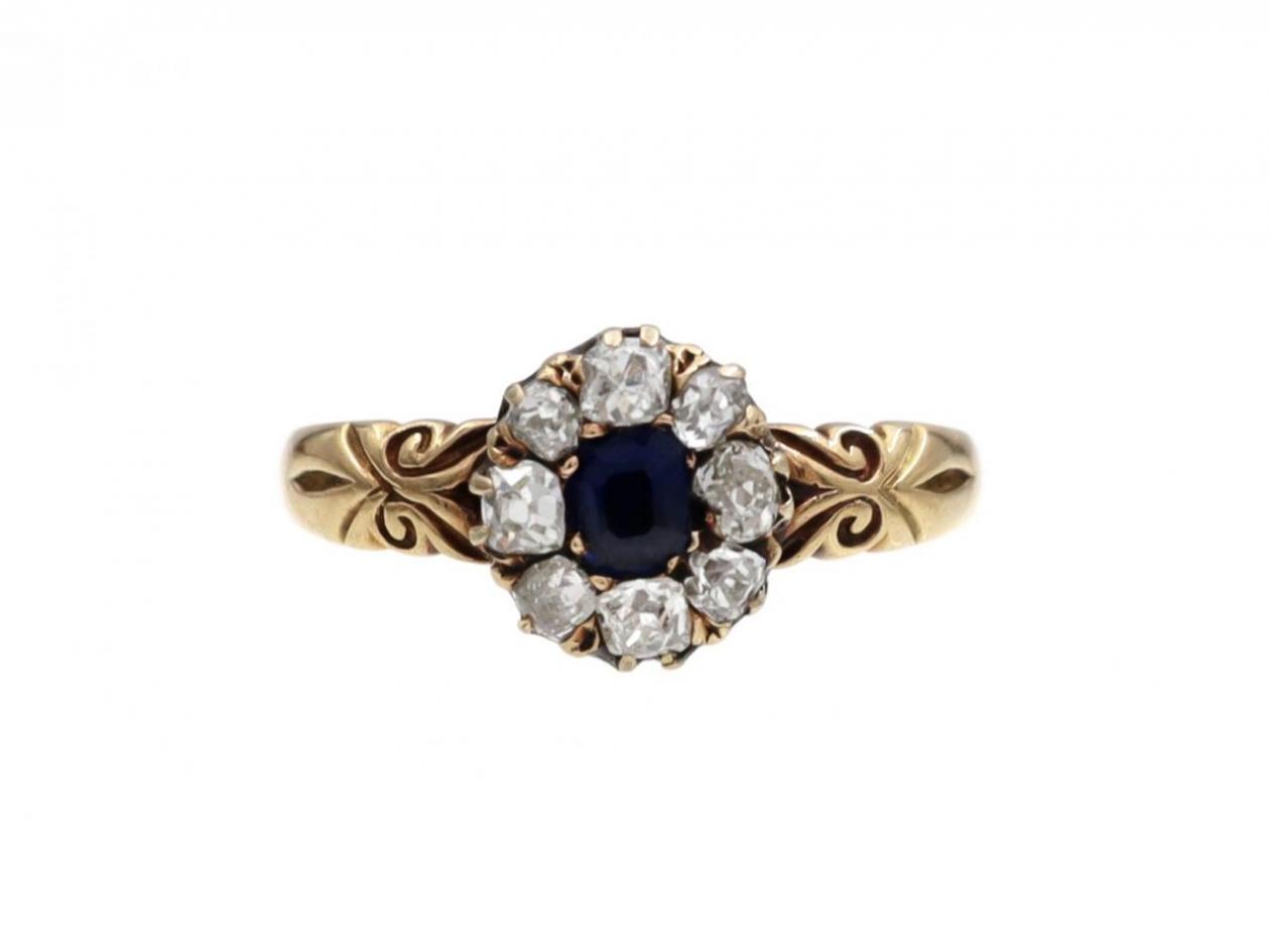 Antique Sapphire & Diamond Coronet Cluster Ring in Gold