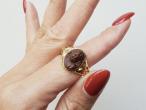 Retro Lava Cameo of a Whimsical Lady in 18kt Yellow Gold