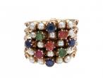 Vintage Five Strand Ring set with Pearls, Emeralds, Sapphires and Rubies