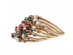 Vintage Five Strand Ring set with Pearls, Emeralds, Sapphires and Rubies