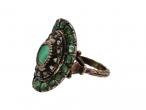 Vintage Emerald & Diamond Oval Cluster Ring in Silver and Gold
