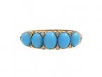 Victorian Turquoise Five Stone Carved Ring in 18kt Yellow Gold