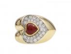 Vintage Ruby & Diamond Heart Cluster Ring in 18kt Yellow Gold