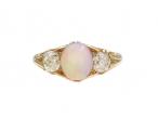 Victorian opal and diamond three stone carved ring in gold