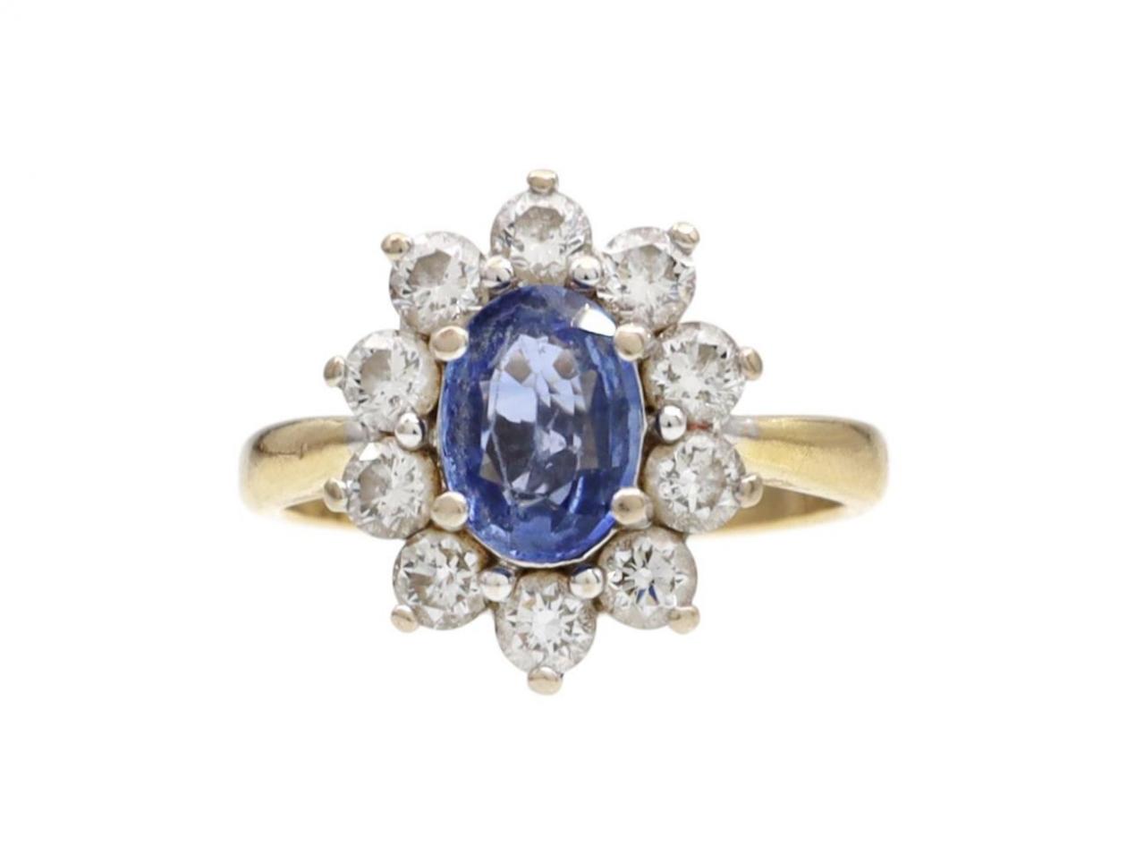 Vintage Ceylon Sapphire & Diamond Coronet Cluster Ring in Gold