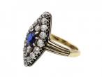 1890s sapphire and diamond navette cluster ring in silver on 18kt gold
