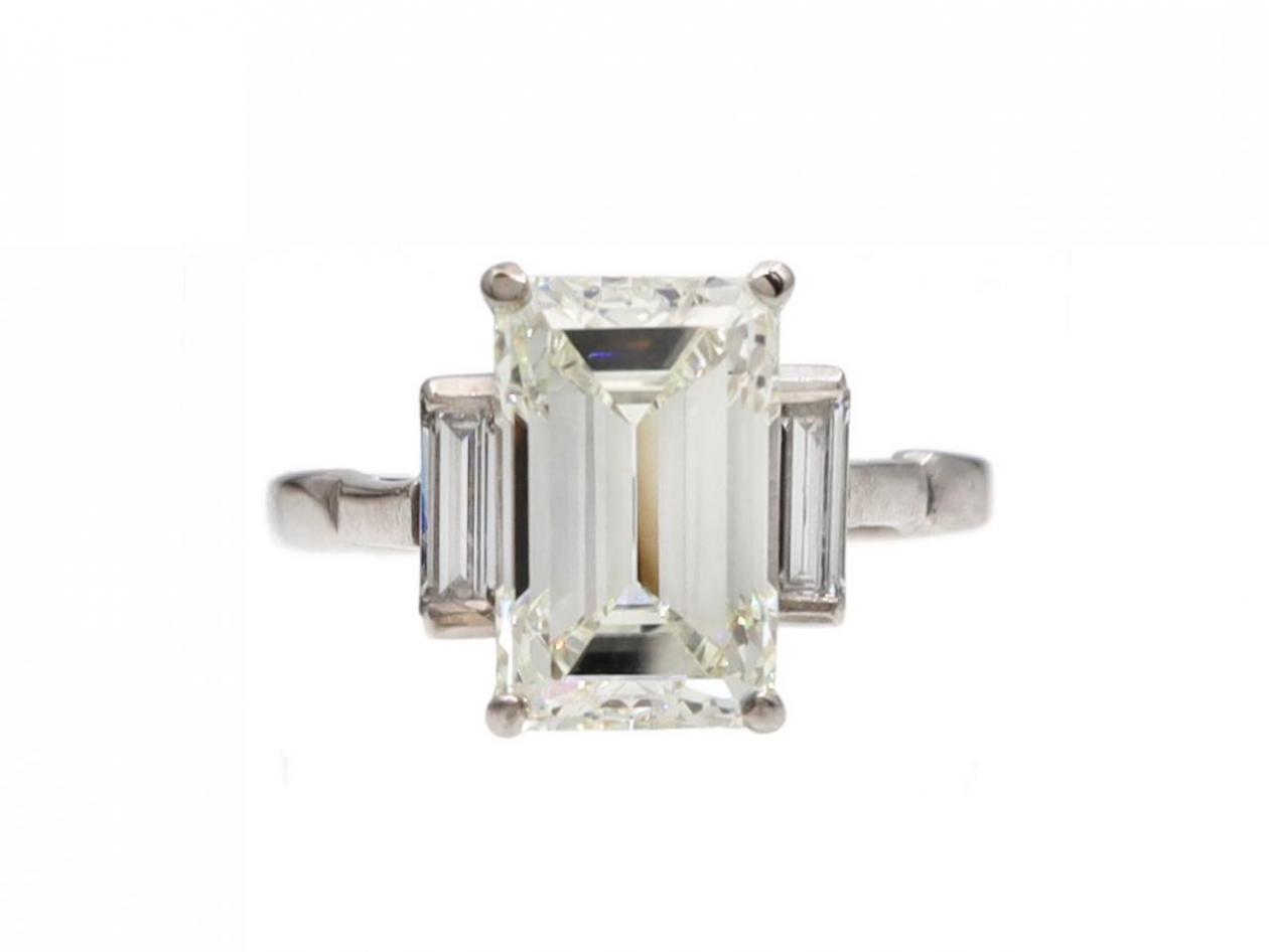 Vintage 3.14ct Emerald Cut Diamond Solitaire Engagement Ring