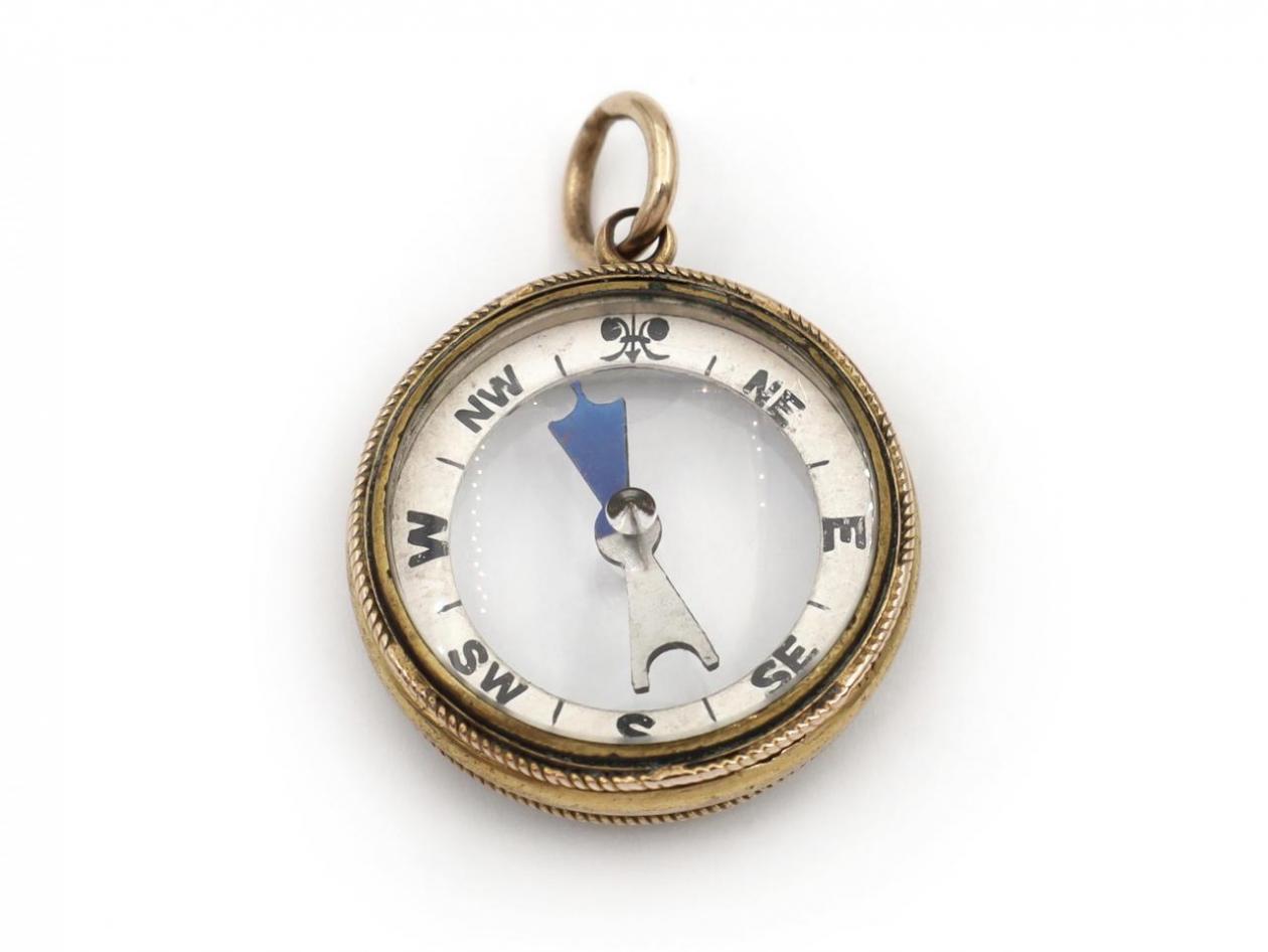 Antique yellow gold working compass pendant