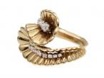 Retro diamond set bypass flare ring in 18kt yellow gold