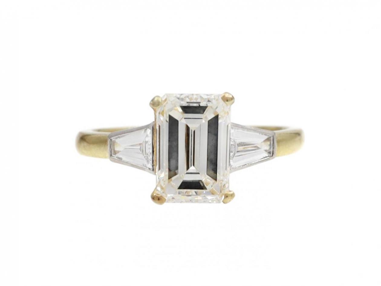 Vintage Emerald Cut Diamond Solitaire Engagement Ring in Yellow Gold