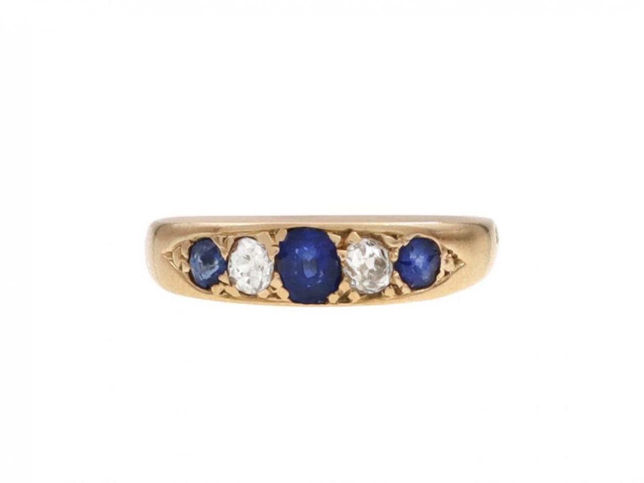 Victorian sapphire and diamond five stone ring in yellow gold