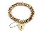 Vintage 9kt Yellow Gold Curb Link Bracelet With Heart Lock
