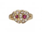 Victorian ruby and diamond double heart ring in 18kt yellow gold