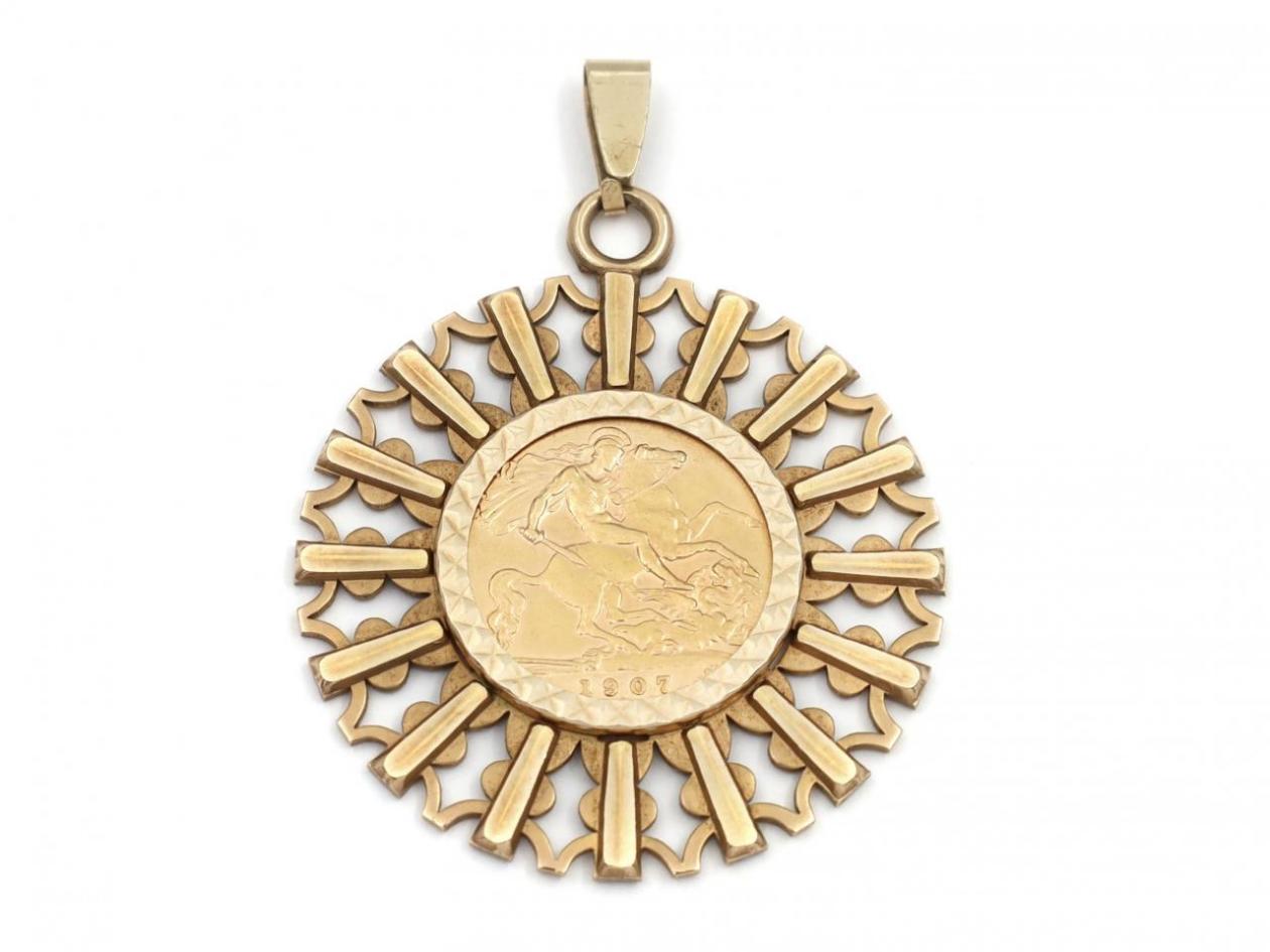 Vintage Half Sovereign Coin Sunburst Pendant