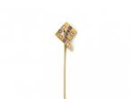 Antique sapphire and diamond Greek key stickpin in yellow gold