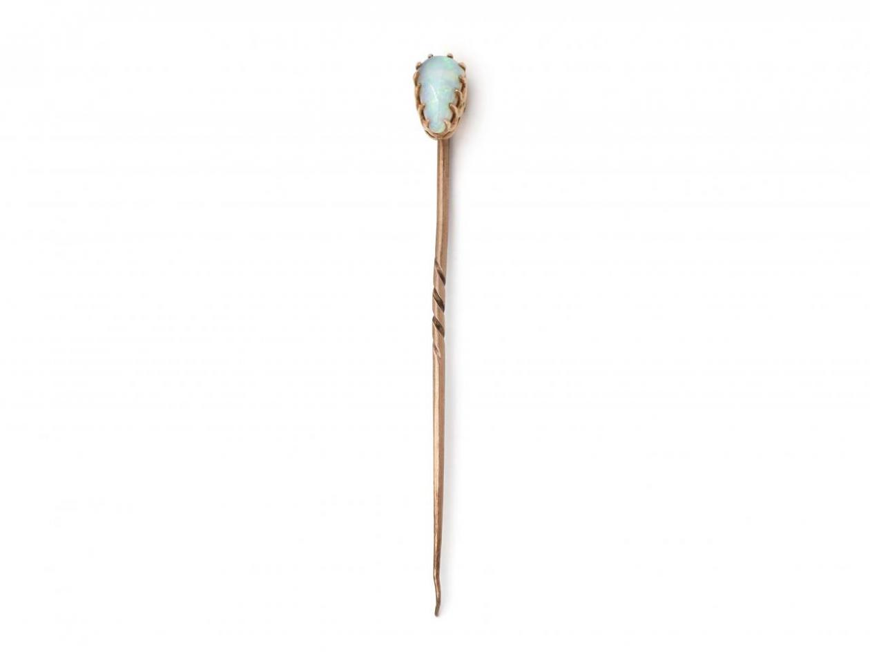Antique Pear Shape Opal Cabochon Stick Pin in Yellow Gold