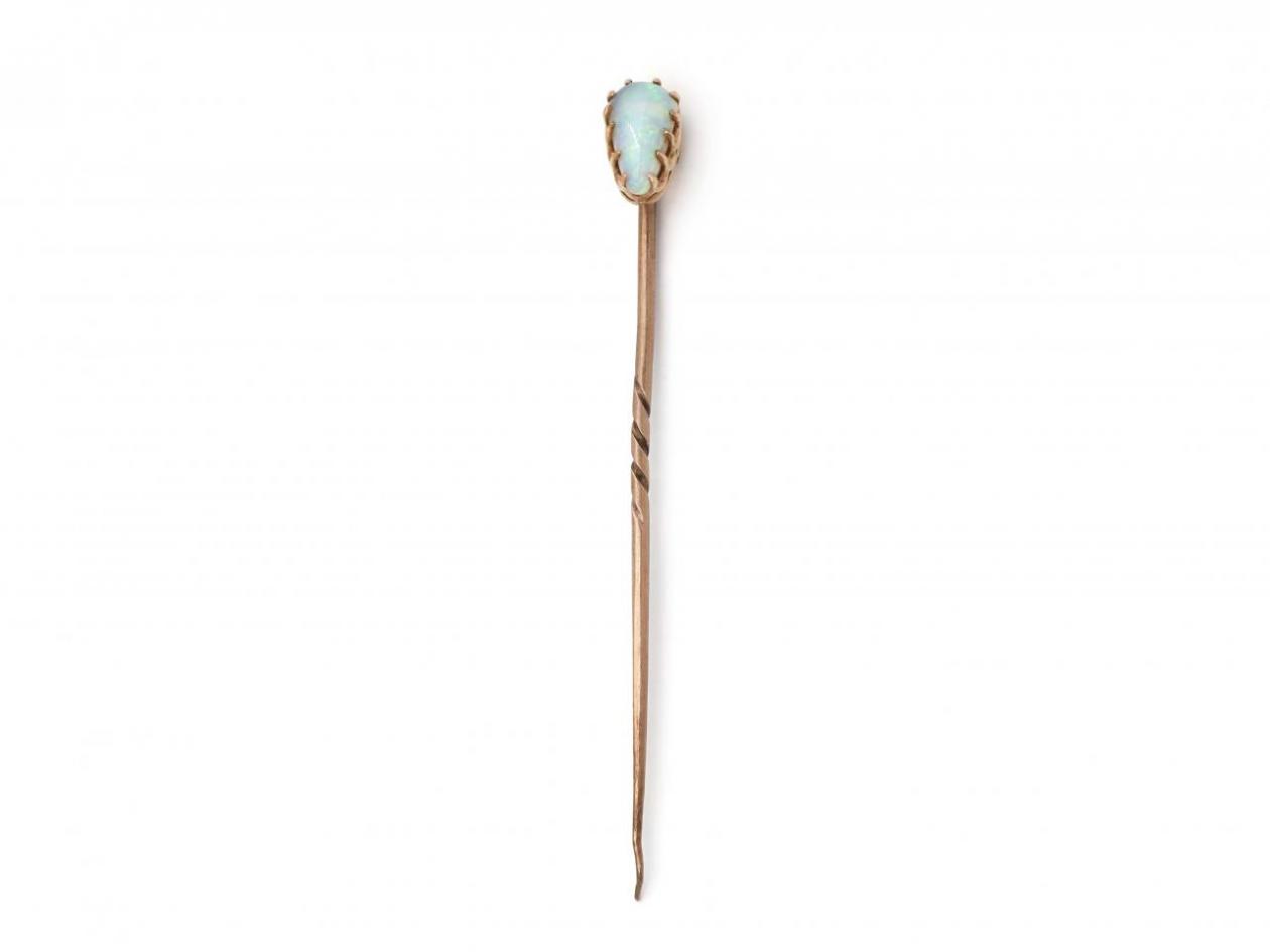 Antique pear shape opal cabochon stickpin in yellow gold