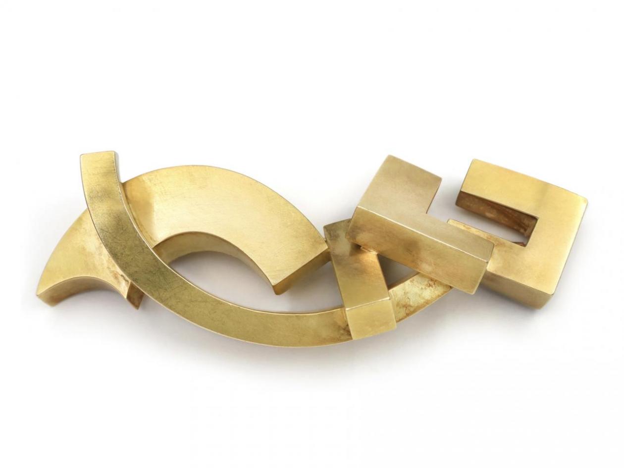 Modernist cubist brooch in 18kt yellow gold