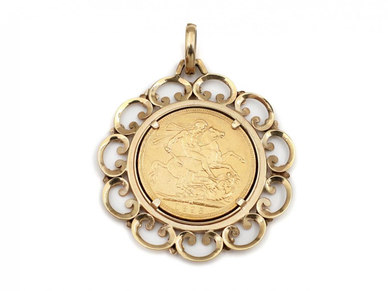 Vintage 1893 half sovereign coin pendant