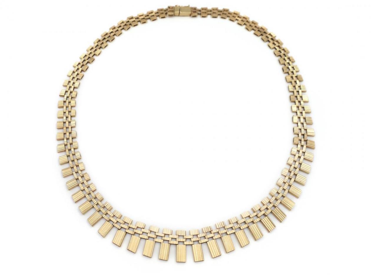 Retro 18kt yellow gold watch link engine turned Cleopatra necklace