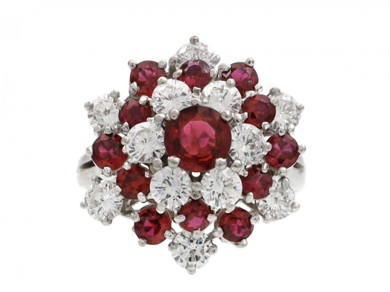 Vintage Oscar Heyman Bros. ruby and diamond fancy cluster ring