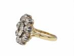 Antique foiled back diamond floral cluster ring in silver and gold