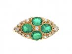 Victorian emerald and diamond horizontal marquise cluster ring