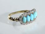 Victorian Turquoise & Diamond Cluster Ring in Silver on Gold