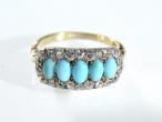 Victorian Turquoise & Diamond Cluster Ring in Silver on Gold