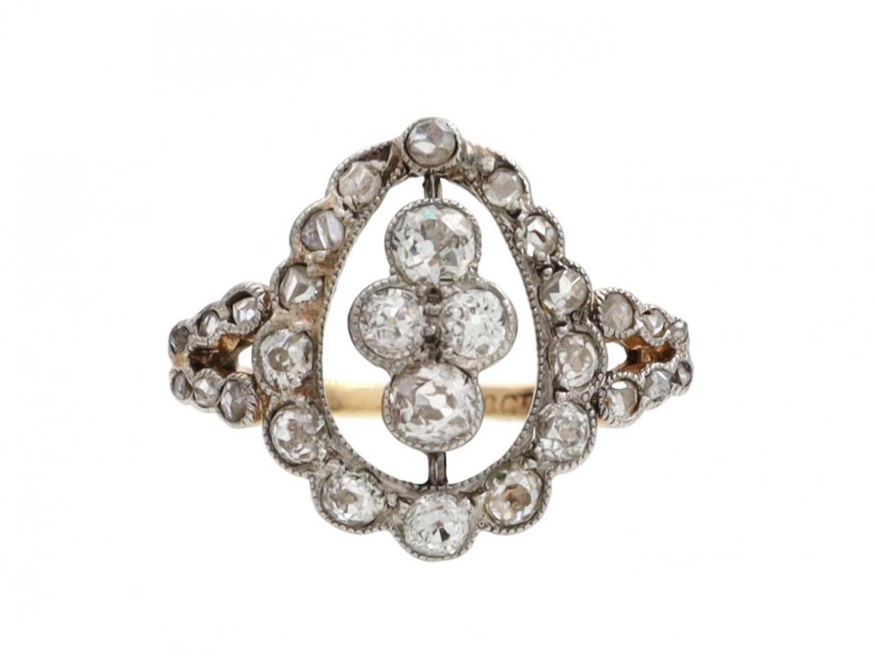 Antique diamond openwork pendeloque cluster ring