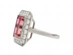 Vintage orangey pink tourmaline and diamond rectangular cluster ring