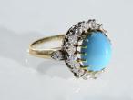 1930s Turquoise & Diamond Coronet Cluster Ring in 18kt Yellow Gold