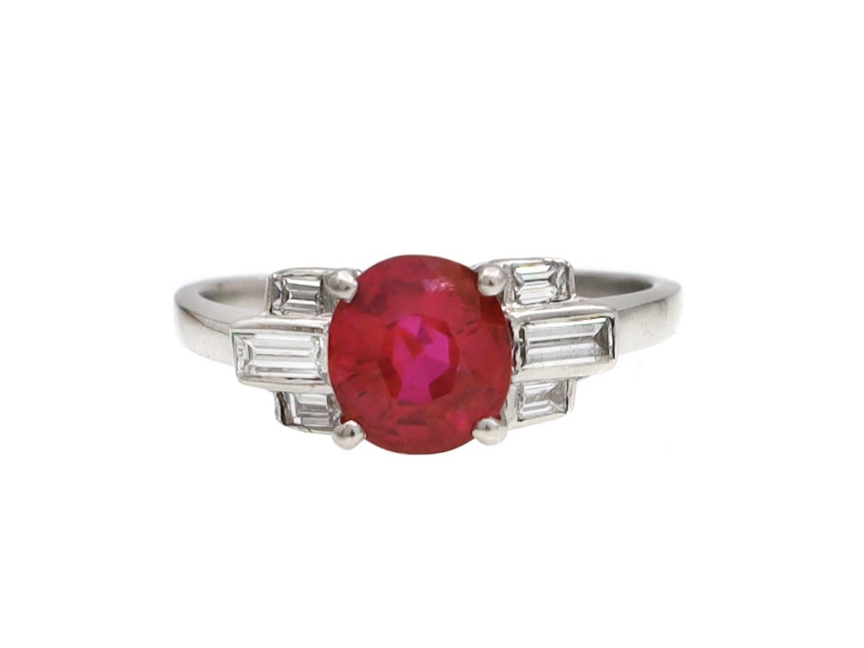 art deco ruby and diamond solitaire engagement ring