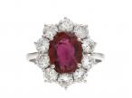 Vintage ruby and diamond coronet cluster ring in 18kt white gold