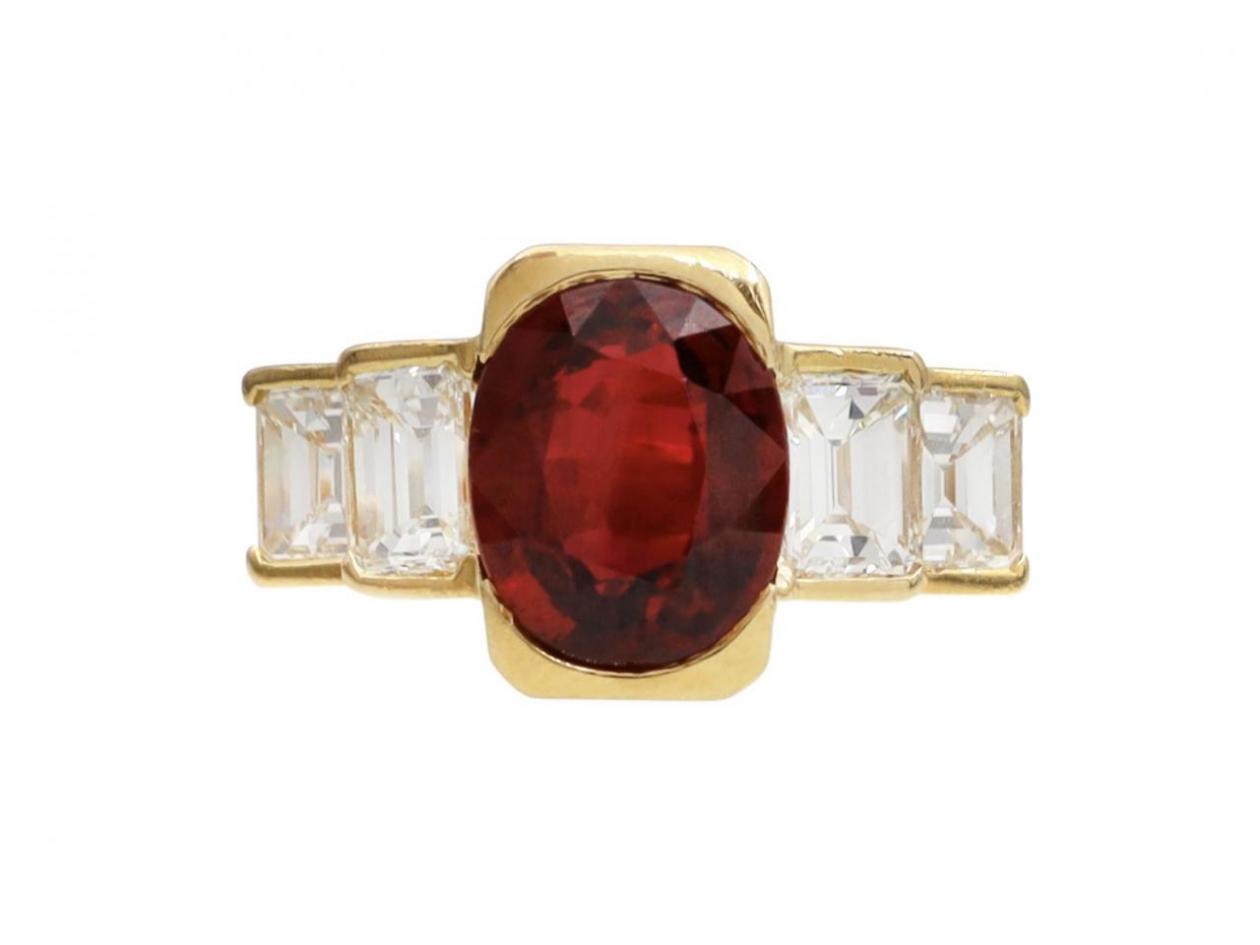 Vintage Ruby & Diamond Stepped Solitaire Ring