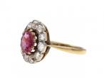Antique pink sapphire and diamond floral cluster ring in 18kt yellow gold