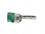 Vintage emerald and diamond three stone ring in 18kt white gold