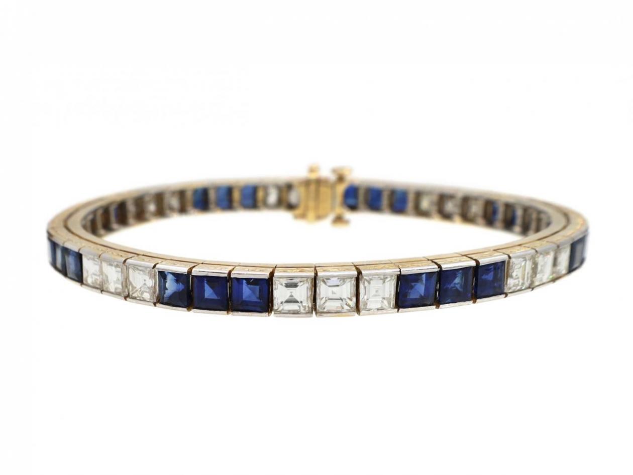Art Deco Diamond & Sapphire Line Bracelet