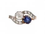 Antique sapphire and diamond two stone engagement ring