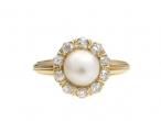 Antique natural pearl and diamond circular cluster ring