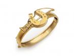 Victorian horse shoe and jockey crop hinged bangle in 15kt gold