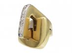 Vintage 18kt yellow gold and diamond three dimensional link ring