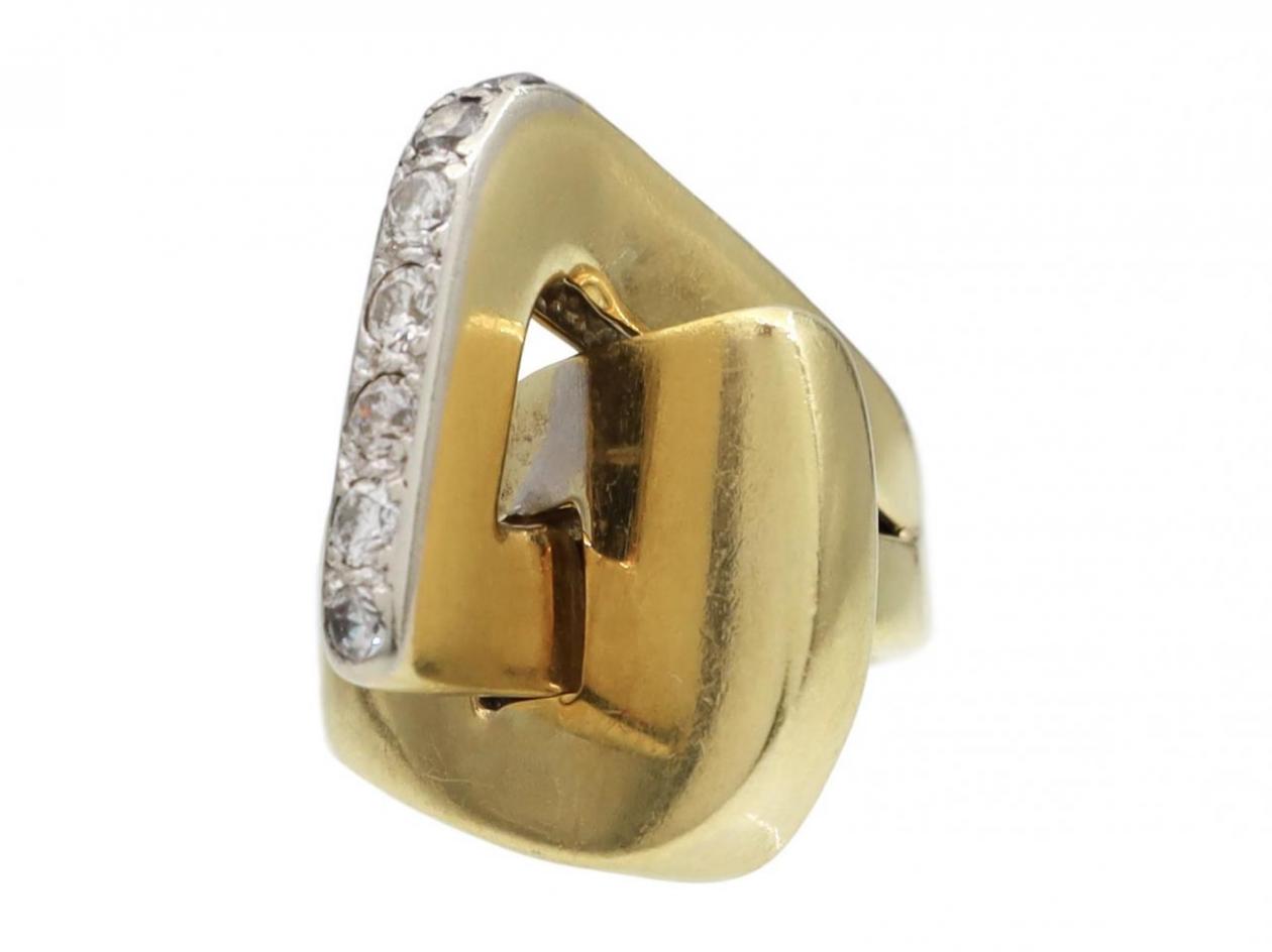 Vintage 18kt yellow gold and diamond three dimensional link ring