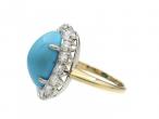 Vintage Turquoise & Diamond Oval Cluster Ring in 18kt Yellow Gold