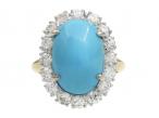 Vintage Turquoise & Diamond Oval Cluster Ring in 18kt Yellow Gold