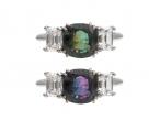 Vintage natural colour change Alexandrite and diamond three stone ring