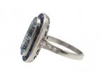 Art Deco Style Aquamarine & Sapphire Target Ring in Platinum