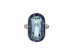 Art Deco Style Aquamarine & Sapphire Target Ring in Platinum